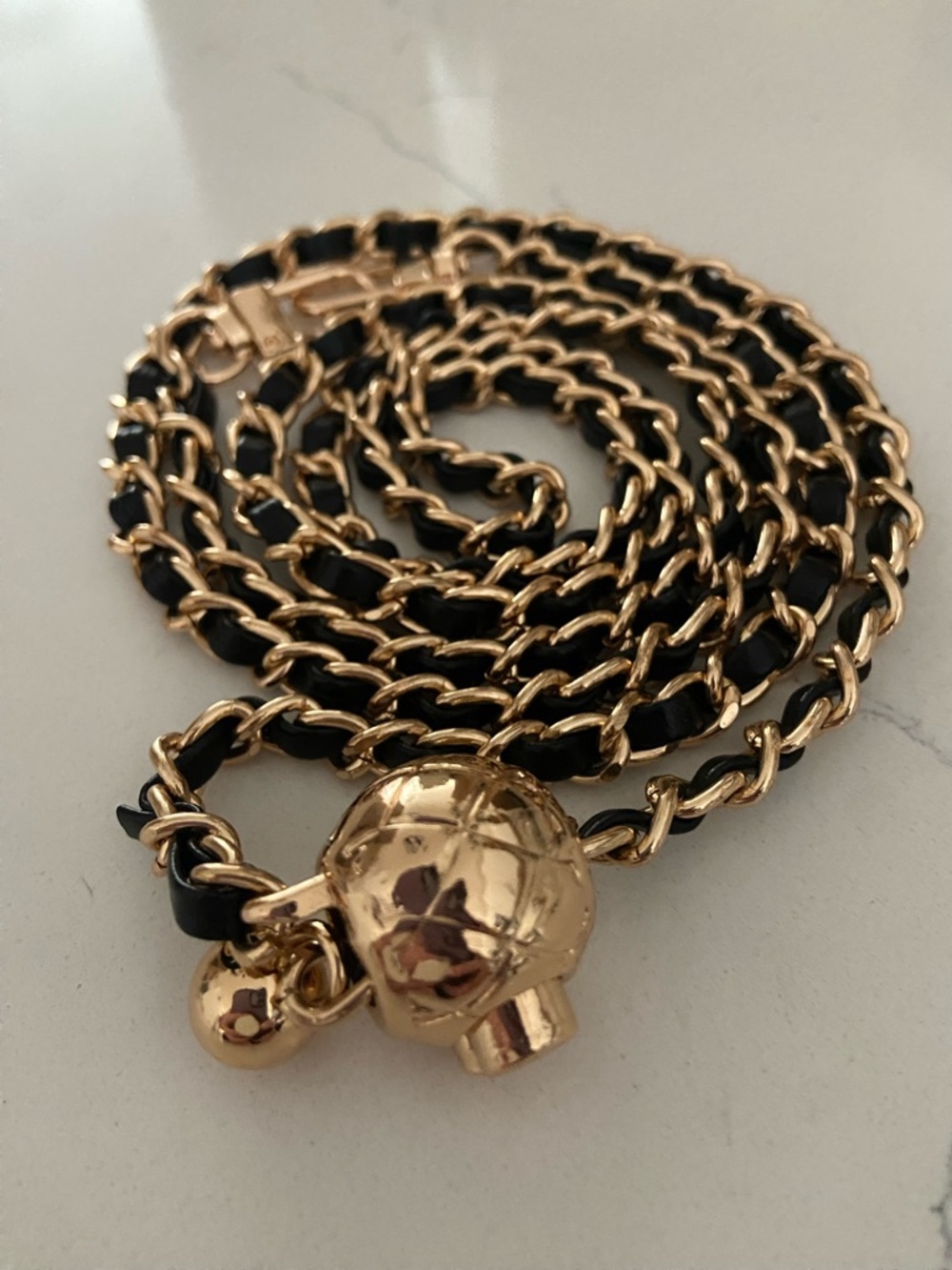 Adjustable Gold Chain Bag Strap with Black Leather Weave - Picture 2 of 2
